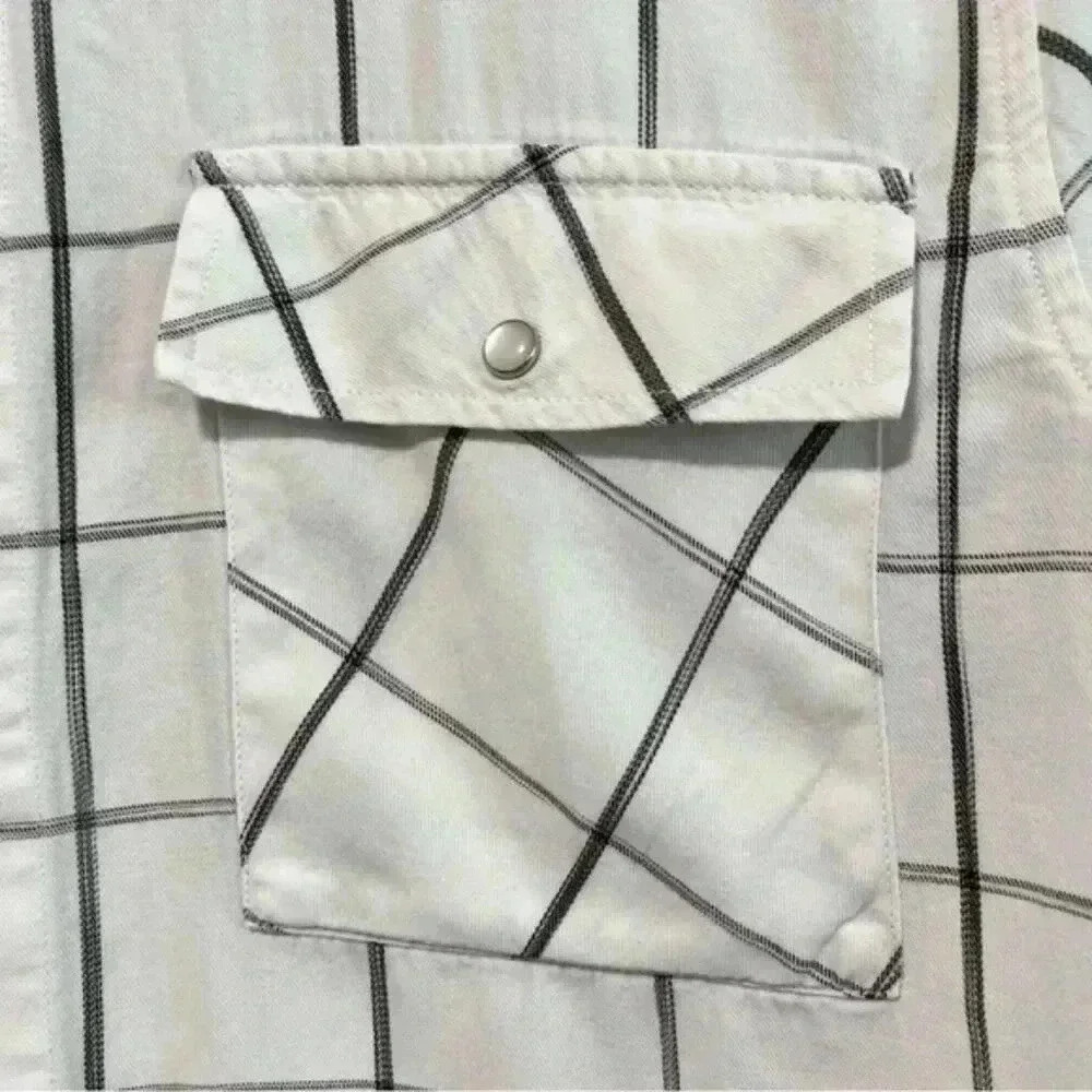 Zara Man Slim Fit White & Black Grid Plaid Button-Down Shirt Size M - Picture 6 of 8